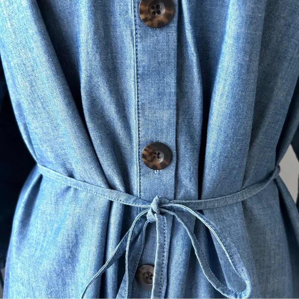 🌸NWT J. Crew Button Down Chambray Dress. Tie Waist. Size: Petite Medium - Picture 4 of 16